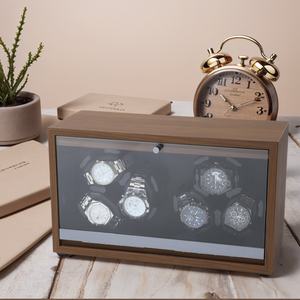 Scatola del Tempo Girevole di Lusso in Legno di Noce per 6 Orologi con Sportello in Vetro e Motore Silenzioso - Product Image 4