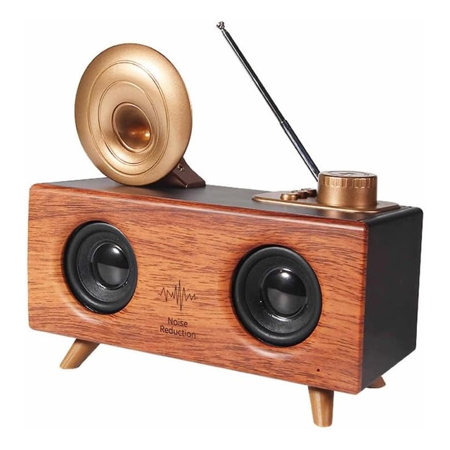 Customize AS30 Retro BT Dual Speakers Wireless 1800mAh Rechargeable FM Radio Vintage Speaker Wood Grain BT5.4 Speaker