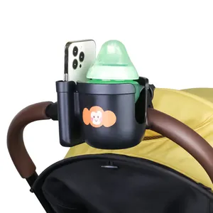 Cartoon Printing Baby Stroller Organizer 2 In 1 Travel Universal Drink Holder Stroller Cup Holder With Phone Holder