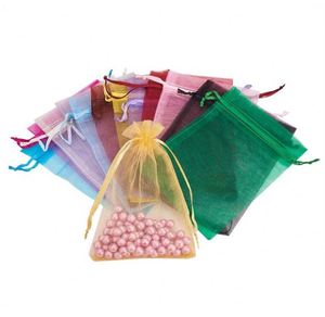 Loonde vente en gros 13x18cm transparent cordon sacs-cadeaux blanc Organza bijoux pochettes coloré cordon Organza sac - Product Image 2