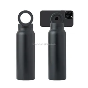 Botol air Magsafe terisolasi 24oz, botol magnet baja tahan karat botol air dengan pemegang ponsel Tripod