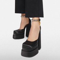 Escarpins en soie à Double plate-forme, chaussures à talon épais, Style de spectacle, fête à la cheville