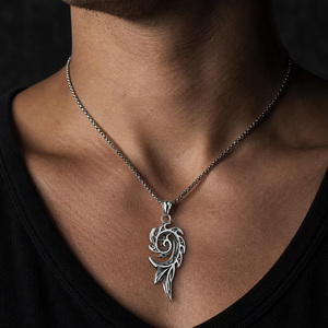Collar con Colgante de Acero Inoxidable para Hombre, Diseño de Pluma en Espiral y Cadena Plateada, Gargantilla con Colgante para Hombre - Product Image 1