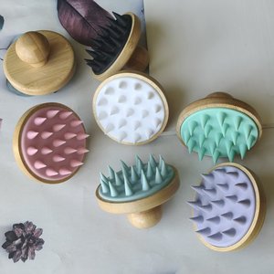 Laser Logo Hair Comb Cleaning Bamboo Hairbrush Silicone Bath <b>Brush</b> Wet and Dry Hair Scalp Massage with Bamboo Handle - Product Image 1