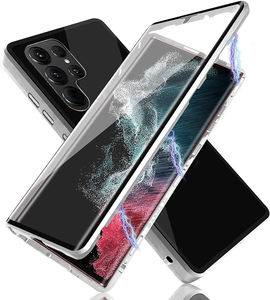Étui magnétique en métal pour Samsung S23 S22 <span class=keywords><strong>Ultra</strong></span>, protection intégrale 360°, verre trempé double face en aluminium transparent - Product Image 2