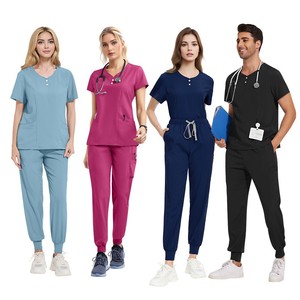 Verano mujeres/hombres cuello en V Jogger Hospital uniforme quirúrgico Scrub Set suave antiarrugas elástico Spandex venta al por mayor trajes de trabajo - Product Image 3