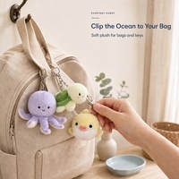 Porte-clés en peluche Famille Océan Mignonne avec couineur BB, Mini poupée en peluche souple animal marin, Pendentif anti-stress