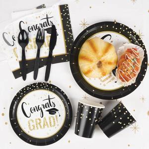 Suministros para Fiesta de Graduación Modernos y Populares para 24 Personas, Platos, Servilletas, Vasos y Cubiertos de Papel para Celebrar la Graduación - Product Image 2