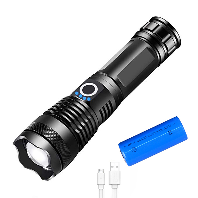10000 Lumens Super Bright Aluminum XHP P50 Most Powerful Zoom Tactical Flashlight Torch Light with 26550 Battery