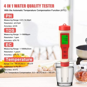 Penguji kualitas air portabel <span class=keywords><strong>4</strong></span> in <span class=keywords><strong>1</strong></span>, penguji pH EC/PH/Temp presisi tinggi untuk air tanaman - Product Image 4