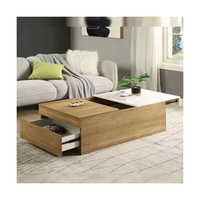 Table basse contemporaine bicolore en métal et bois avec surface extensible et design pliable