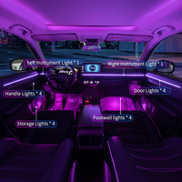KYNCHO Vente en gros de kit d'éclairage ambiant pour voiture à LED 18 en 1, symphonie de 64 couleurs, éclairage intérieur automobile, lampe décorative pour voiture 12V
