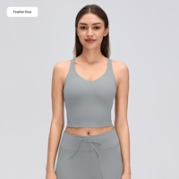 Débardeur de yoga croisé au dos pour femme avec soutien-gorge intégré, col en V, coupe courte, haut de sport très extensible pour fitness et entraînement