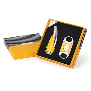 Hot Sale Gift Box Zinc Cigar Accessories Metal Custom Logo 32mm Cigar Cutter Scissor Set with Lighter