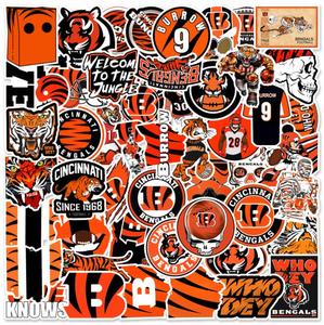 ZY1379C 50 autocollants imperméables <span class=keywords><strong>de</strong></span> la marque <span class=keywords><strong>Cincinnati</strong></span> Bengals pour décorer les cahiers, les skateboards, les vélos, les bagages, les jouets pour adolescents et enfants - Product Image 1
