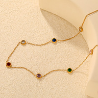 Collier ras du cou unisexe tendance en acier inoxydable plaqué argent/or avec pendentif zircon multicolore simple