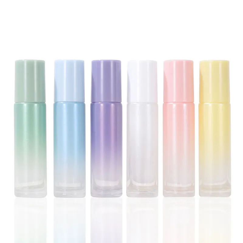 Luxury travel violet Blue Clear Perfume Essential oil deodorant roller Pearl 5 ml 10ml frosted rainbow roll-on glass bottle