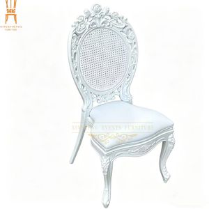 Silla de Banquete de Boda Estilo Luis XV con Rosas Talladas, Silla de Comedor para Eventos Tapizada en Resina Plástica Blanca y Dorada para <span class=keywords><strong>Alquiler</strong></span> en Fiestas - Product Image 3