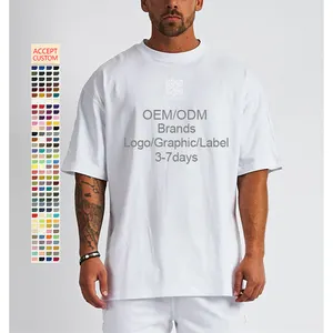 T-shirt uni surdimensionné blanc pour hommes, haut masculin sur mesure, 100% coton, avec imprimé graphique