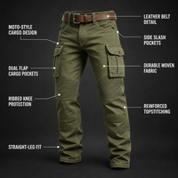 Pantalon cargo robuste pour homme, couleur olive, avec genoux renforcés, panneaux côtelés, multi-poches, pour la randonnée en montagne, le travail en extérieur