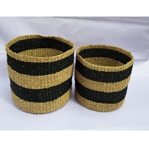Juego de Cestas Tejidas Decorativas de Dos Tonos con Rayas para Organización del Hogar, Contenedor Redondo de Fibra Natural para Juguetes y Ropa - Product Image 1