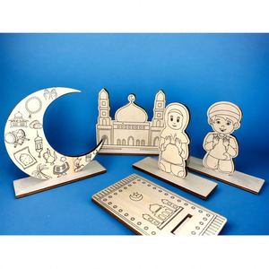 Eid Wooden Diy Coloring <b>for</b> Kids Ramadan <b>Boys</b> Girls Moon Table Sign Mosuqe Prayer Mats Shape Ornament - Product Image 1