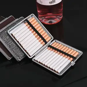 Hình Vuông 20PC Công Suất Chống Áp Lực Kim Loại Thuốc Lá Trường Hợp PU Da Bề Mặt Hút Hộp