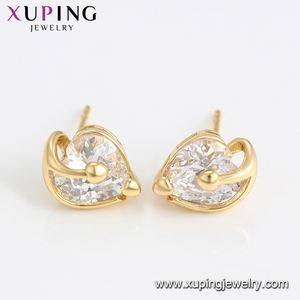 63947 xuping kübik zirkonya kadınlar moda takı 14k altın CZ kalp şeklinde taş takı setleri + hafif altın kolye seti - Product Image 4