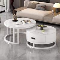 Runder, ausziehbarer, hochwertiger Teetisch im italienischen Stil aus Schiefer für kleine Wohnzimmer, moderner, minimalistischer, leichter Luxus-Couchtisch