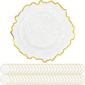 Luxury Gold Rim Lotus Leaf Transparent Plastic Wedding Event Party Hotel Catering Decoration Charger <b>Plate</b> - Product Image 1