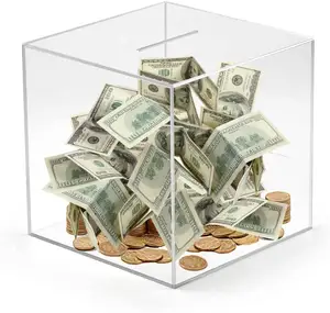 High Quality Custom Clear Money Storage Box Unopenable Acrylic Piggy Bank for Saving Money
