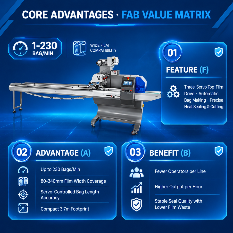 Meat Machine Movie Servo Control Top Feed Flow Pack Machine Pillow Packaging Equipment for ...
