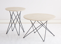 Table basse de salon contemporaine-Plateau rond en papier MDF, base en métal