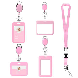 Porte-cartes transparent à tirette en alliage de zinc rose, ensemble de porte-cartes de lanière d'identification à tirette rétractable - Product Image 2