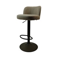 Tabouret de bar moderne en lin beige, pivotant et réglable, avec base ronde et repose-pieds, pour bar et cuisine, dossier plissé