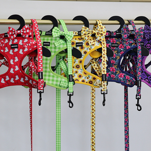 Yeni tasarım hiçbir çekme ekose köpek koşum yaka tasma papyon Set özel Logo neopren Polyester lüks köpek koşu koşum seti - Product Image 2