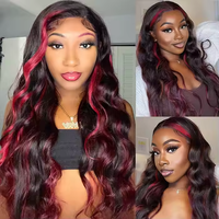 Perruque Lace Frontale HD Transparente 5x5 sans colle, Cheveux Humains Vierges Brésiliens, Ondulation Body Wave Rose Bourgogne, pour Femmes Noires