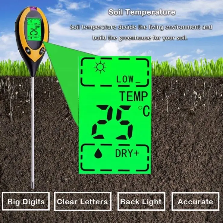 LCD Temperature Sunlight pH Moisture Soil device for plant