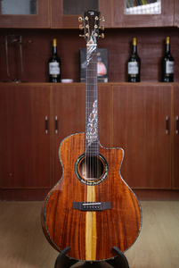 Guitarra Acústica Hecha a Mano con Incrustaciones de Pavo Real, Totalmente de Madera de Koa Maciza, 41 Pulgadas, Cutaway, Guitarra Folk de Madera Maciza, Acabado Brillante XLARRY, Personalizada - Product Image 6