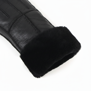 Mitaine d'hiver chaude en fourrure Gants en cuir de mouton véritable Mitaines en fourrure de mouton doublées de polaire - Product Image 1