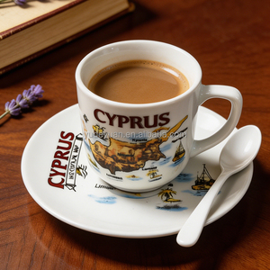 Commercio all'ingrosso porcellana bianca personalizzata stile turco cipro dipinto a mano tazze da caffè personalizzato 90CC tazza da tè <span class=keywords><strong>e</strong></span> piattino Set - Product Image 2
