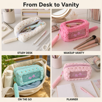 Trousse à crayons en peluche douce avec fenêtre transparente, grande capacité, mignonne, pour étudiants, organiseur de pinceaux de maquillage Kawaii