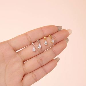 Dylam Stunning Rhodium 18K <b>Gold</b> Plated 925 Silver Pear Shape 5A Zirconia Simulated Diamond Bead <b>Dangle</b> Pendant Stud <b>Earrings</b> - Product Image 2
