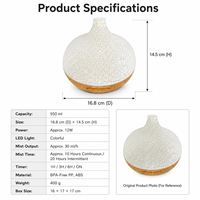 Diffuseur d'arômes en verre craquelé sans BPA de 550 ml, humidificateur d'huiles essentielles, 7 couleurs LED, arrêt automatique, minuterie 1H/3H/6H, spa à domicile