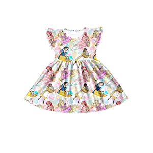 Vêtements de princesse de dessin animé pour filles, manches volantes roses, vêtements pour enfants