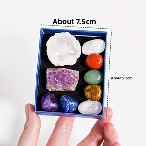 Set de 7 Piedras Crudas de Cristal para Chakras en Caja, Bloque de Amatista, Ágata de Marruecos, Piedra de Yeso con Agujero para Yoga, Venta al por Mayor, Rectangular, Geométrica, con Bisel - Product Image 2