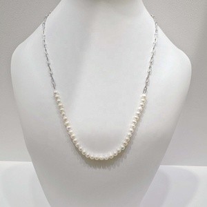 wholesale plata 925 sterling silver pearl dainty necklace Everyday Wear gift minimalist vintage gold plated beaded necklaces - Product Image 2