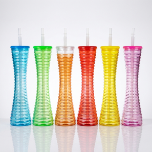 Bouteille d'eau en plastique PET avec logo personnalisé, motif cocotier, avec couvercle à paille, bouteille de jus jetable - Product Image 1