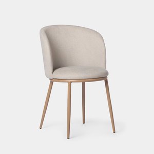 Fauteuil de salle à manger en <span class=keywords><strong>tissu</strong></span> <span class=keywords><strong>beige</strong></span> |   <span class=keywords><strong>Chaise</strong></span> de style <span class=keywords><strong>scandinave</strong></span> avec impression bois par transfert thermique et pieds en métal - Product Image 1