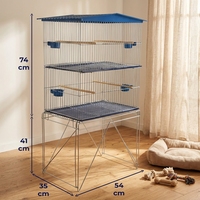 Volière multi-niveaux pour perruches, toit en forme de maison, support pliable, mangeoires, plateau en plastique, structure en fer, cloison amovible, facile à monter